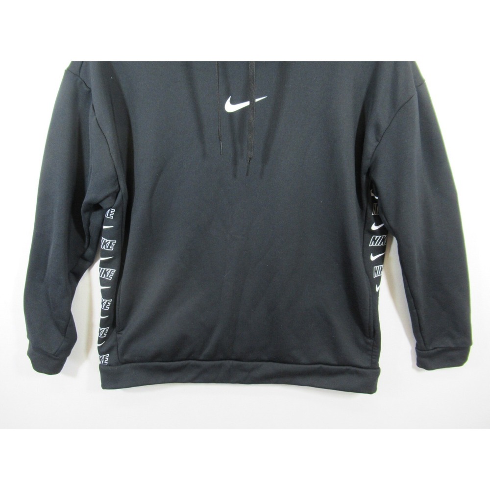 Nike Therma Taping Pullover Hoodie Sweatshirt Women Medium Black Pockets AV5903 - Picture 3 of 8